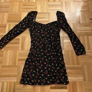 Reformation black floral long sleeve dress